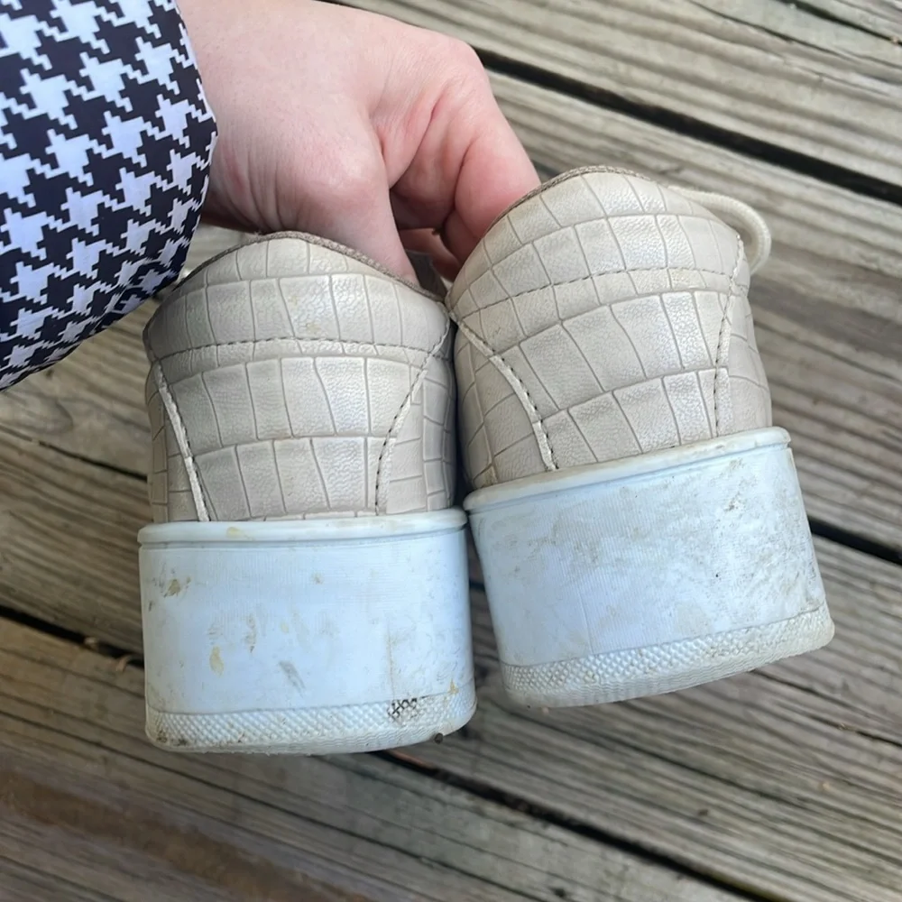 Cream Faux Leather Snakeskin Print Platform Sneakers